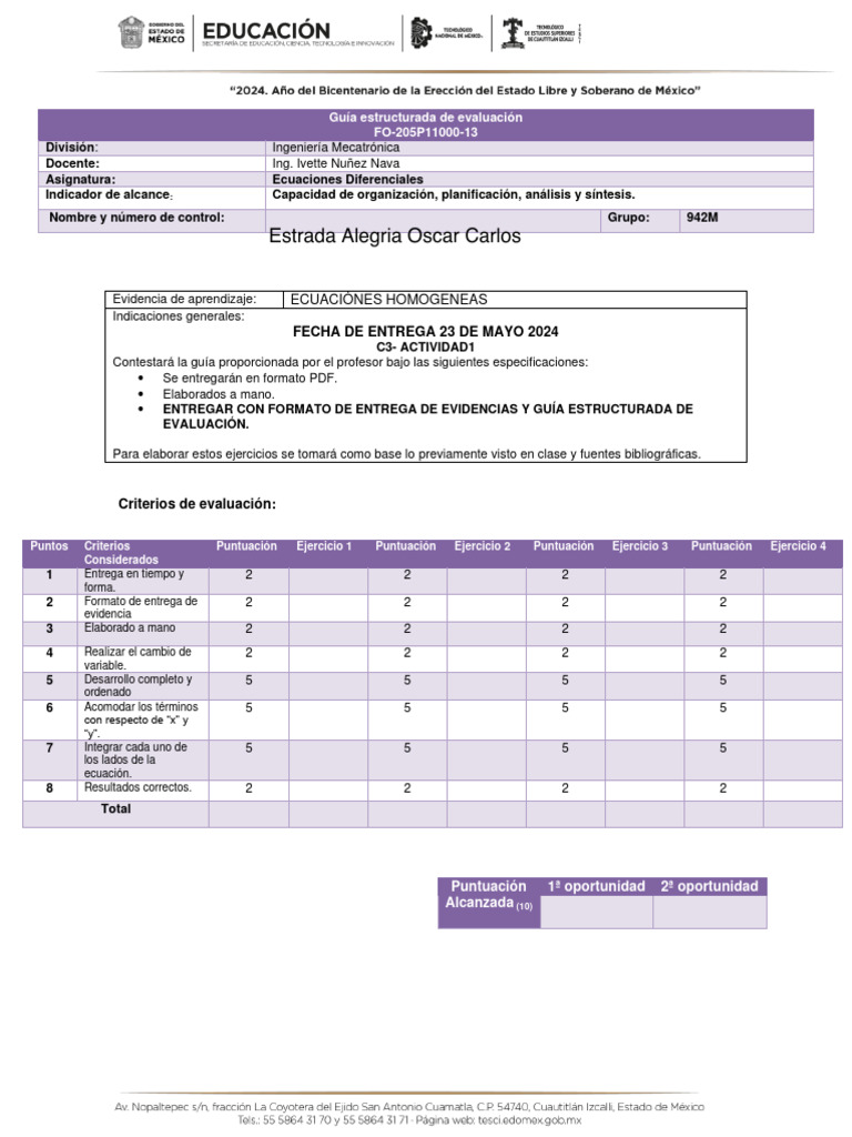 c3 Actividad1 Ecuaciones Homogeneas | Descargar gratis PDF | Evaluación ...