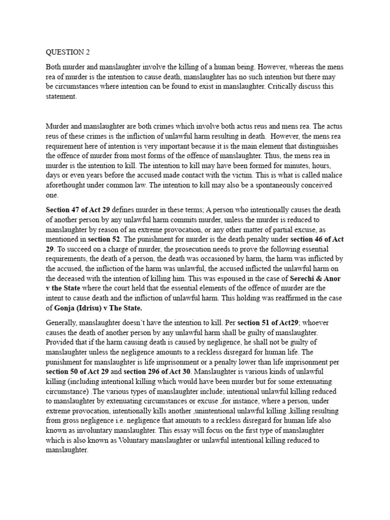 Murder manslaughter assignment pdf manslaughter murder