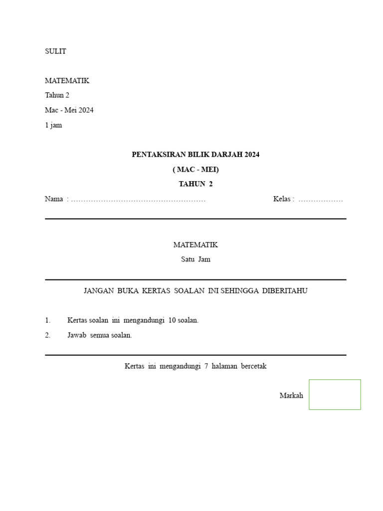 Pbd Matematik Tahun 2 Pdf