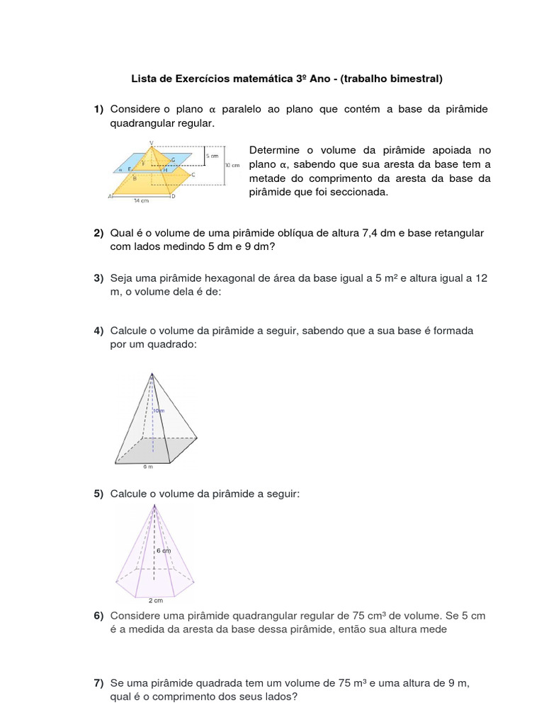 Lista de Exercicios Volume de Piramides | PDF