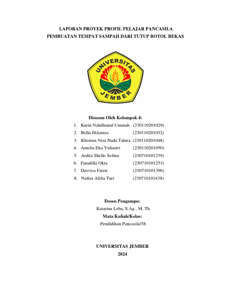 Mega Proyek_Kelompok 4_Pembuatan Tempat Sampah Dari Tutup Botol Bekas | PDF