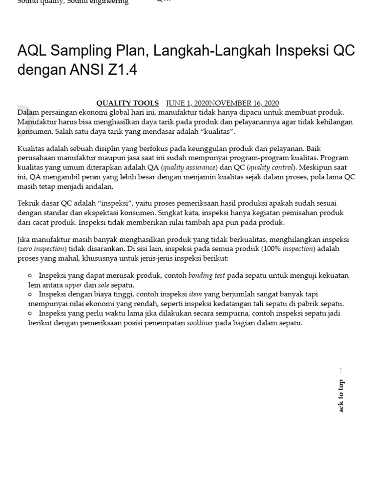 Aql sampling plan langkah langkah inspeksi qc dengan ansi z1 4 blog