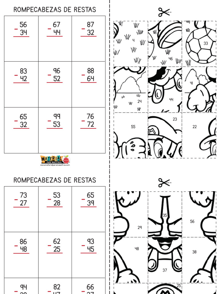 Rompecabezas de Restas para Niños | PDF