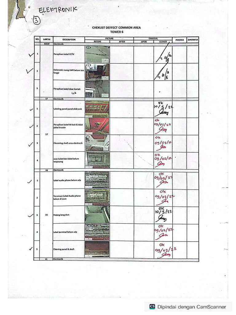 Checklist Deffect Common Area T6 | PDF