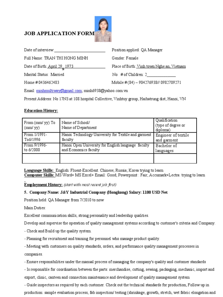 QA Manager Job Application Form | PDF | Quality Assurance | Audit