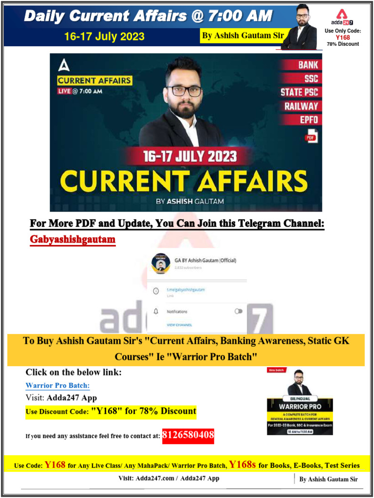 16 17 June 2023 Current Affair By Ashish Gautam Sir New Pdf