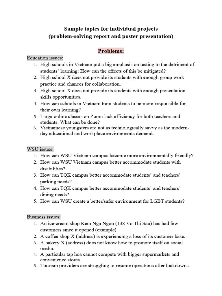 Topics For Individual Projects (BAS) | PDF | Vietnam