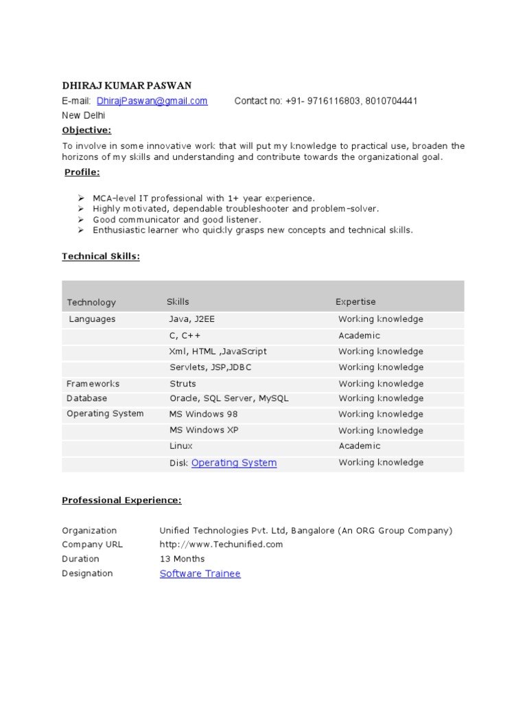 MCA Graduate with Java Expertise | PDF | Java Servlet | Java ...