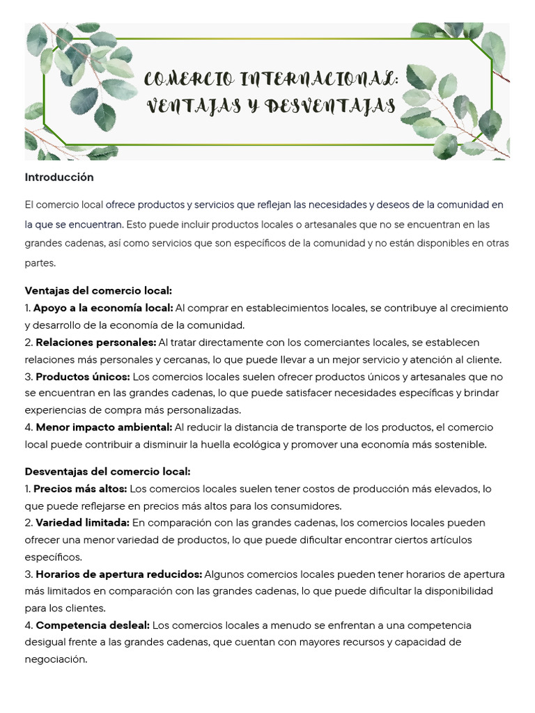 Comercio Internacional Ventajas y Desventajas | PDF | Comercio | El ...
