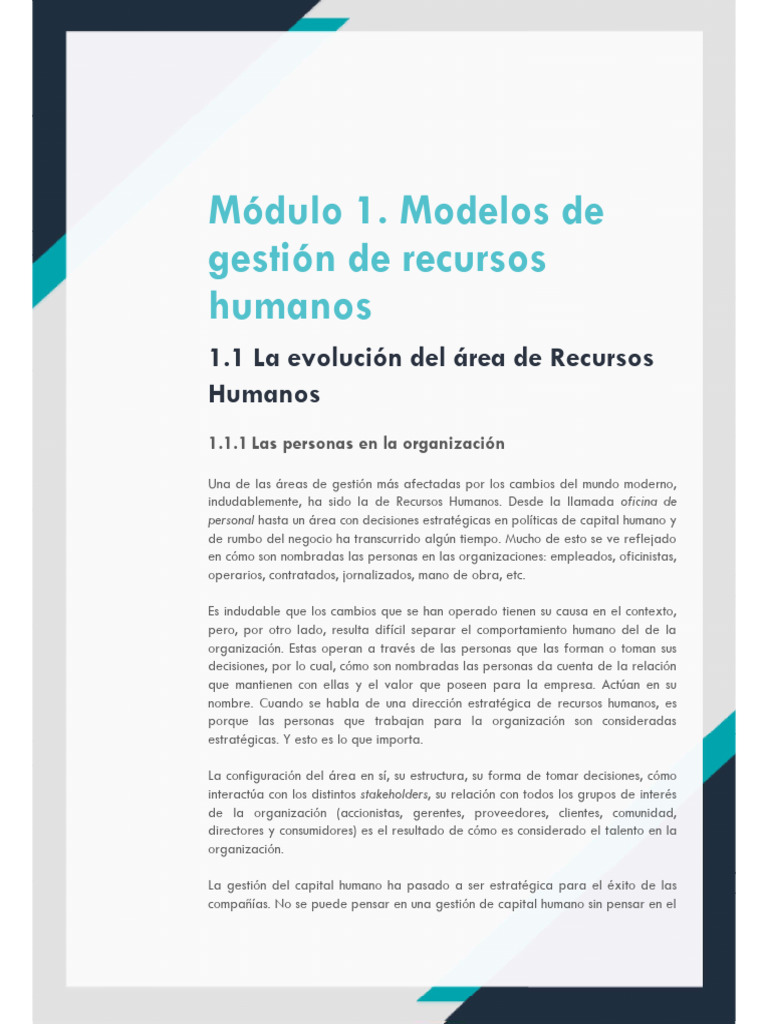 Modulo 1. Modelos de Gestion RRHH | PDF | Gestión de recursos humanos ...