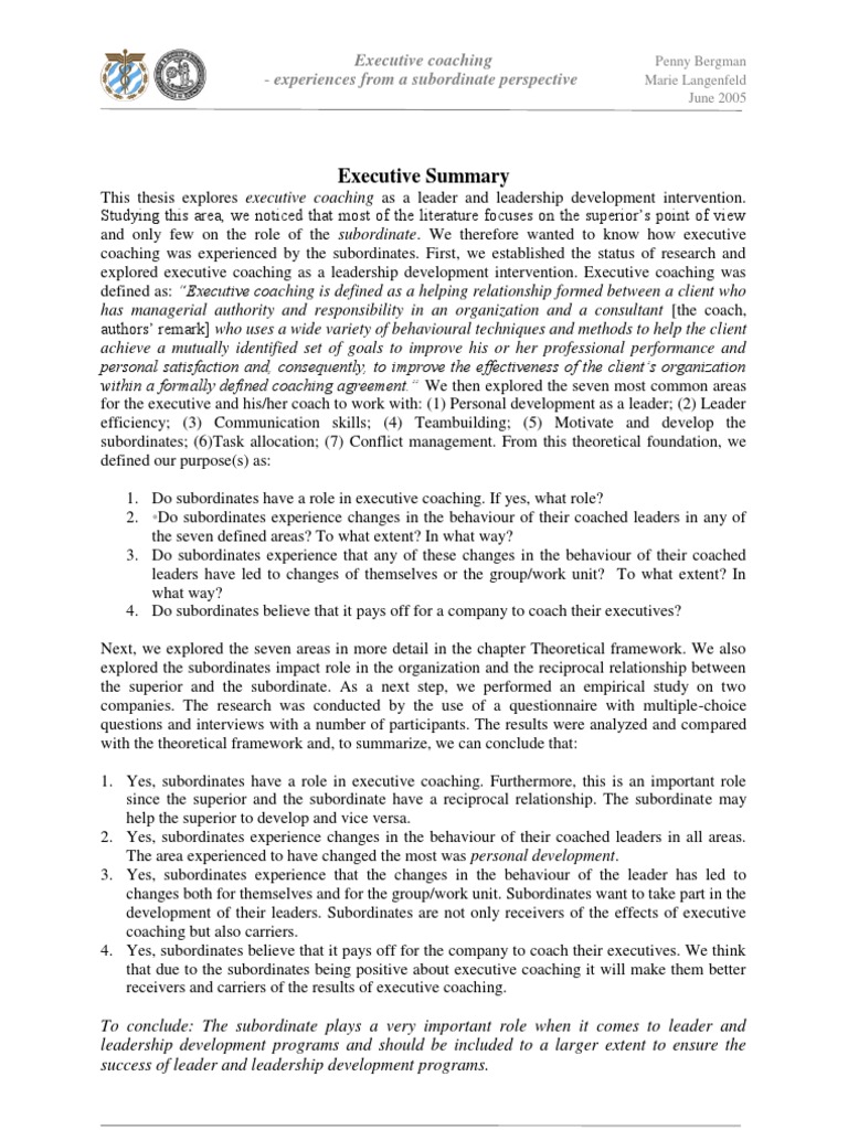 Executive Coaching - EC From A Subordinate Perspective - June 2005 ...