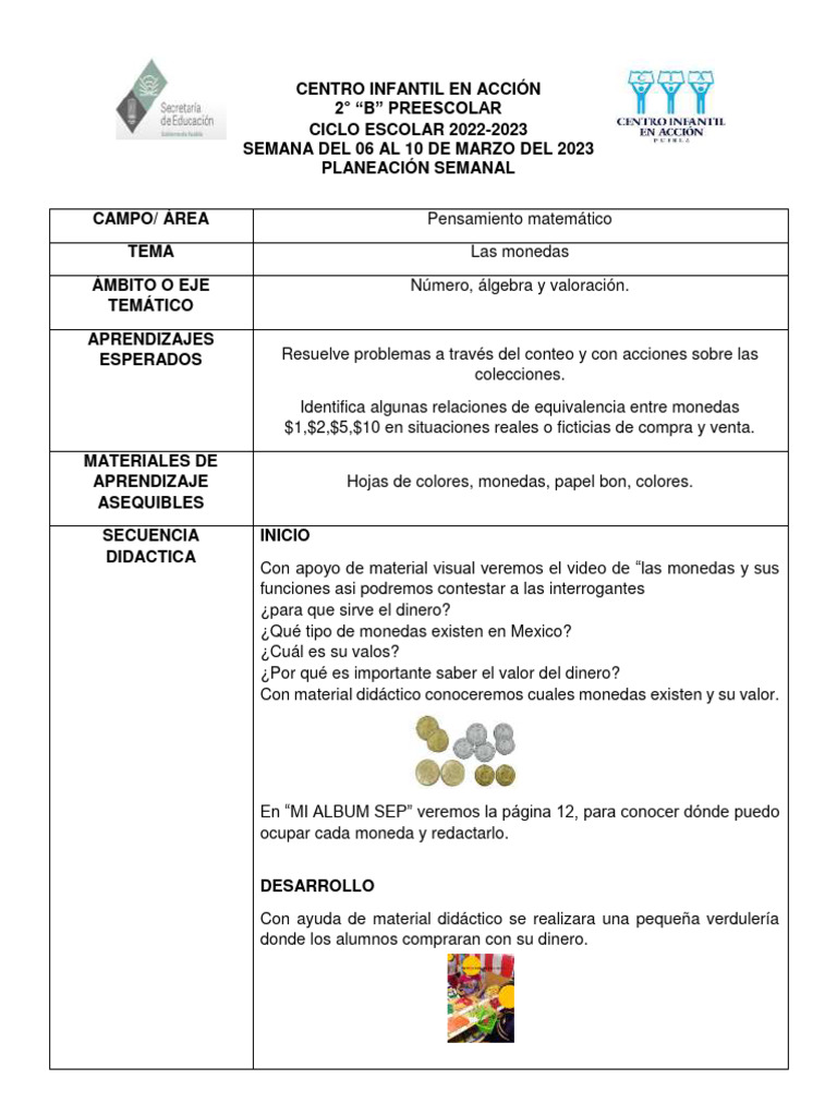 Planeación 06 Al 10 de Marzo SEP | PDF | Educación de la primera ...