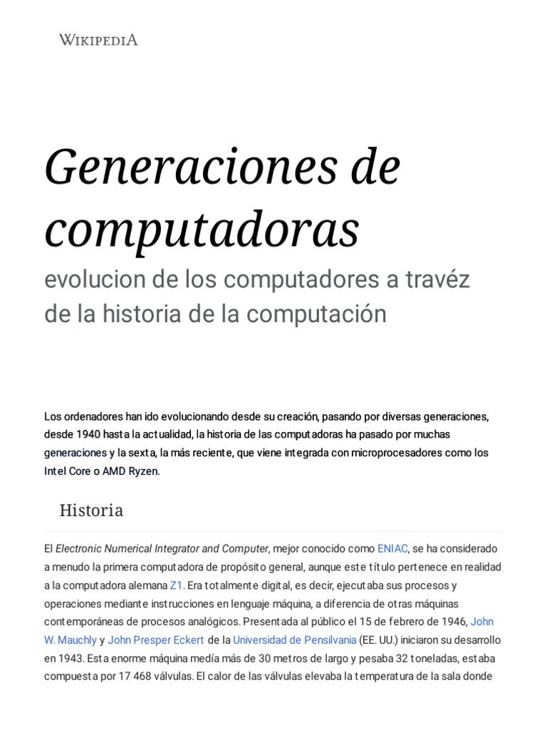 Generaciones de Computadoras - Wikipedia, La Enciclopedia Libre | PDF
