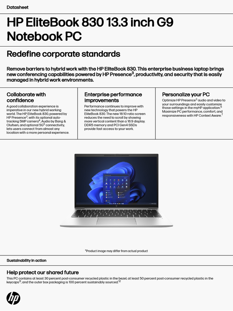 HP Elitebook 830 13.3 Inch G9 Notebook PC: Redefine Corporate Standards ...