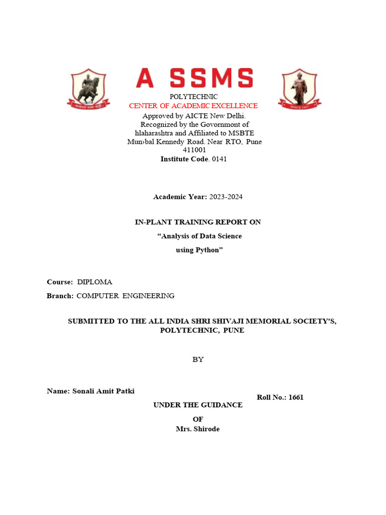 Industrial Training Report on Data Science | PDF | Quality Assurance ...