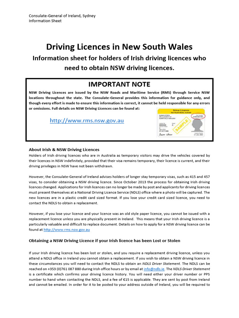 NSW Driving Licences for Irish Holders | PDF | Driver's License ...