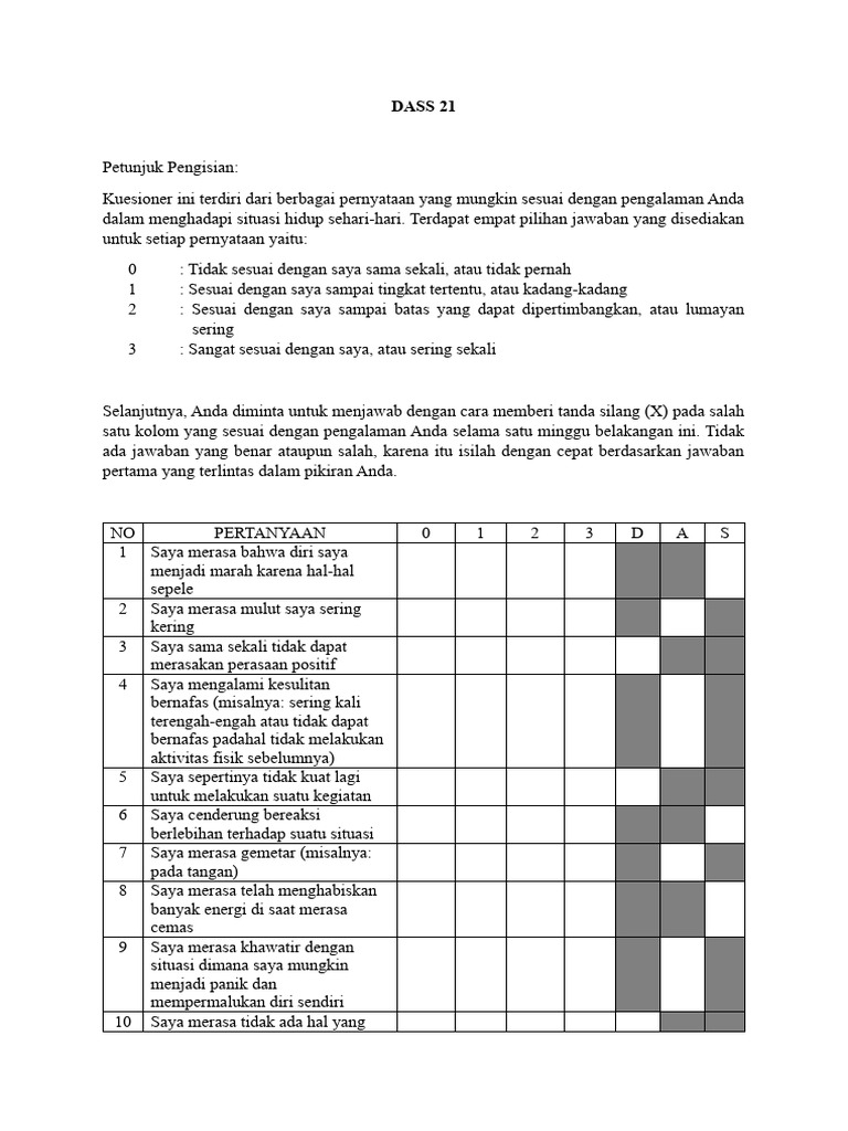 Kuesioner DASS 21 untuk Kesehatan Mental | PDF