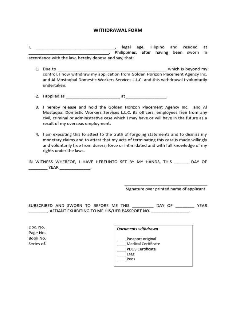 Withdrawal Form for Employment Application | PDF