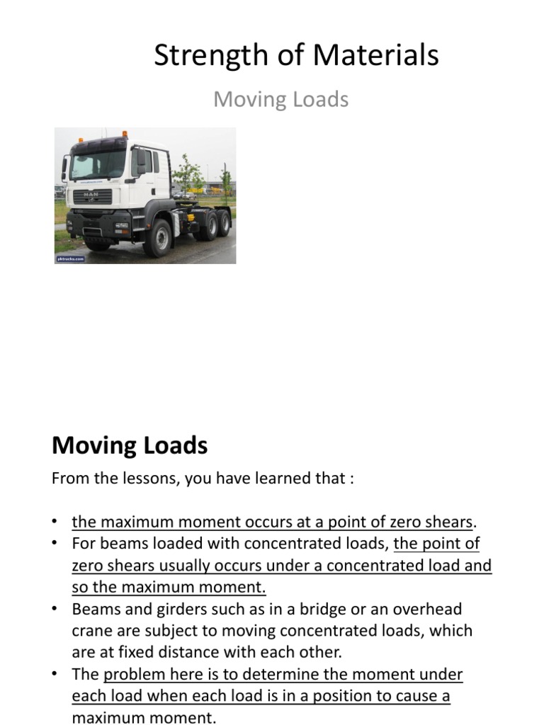 Strength of Materials-Moving Loads | PDF | Bending | Beam (Structure)