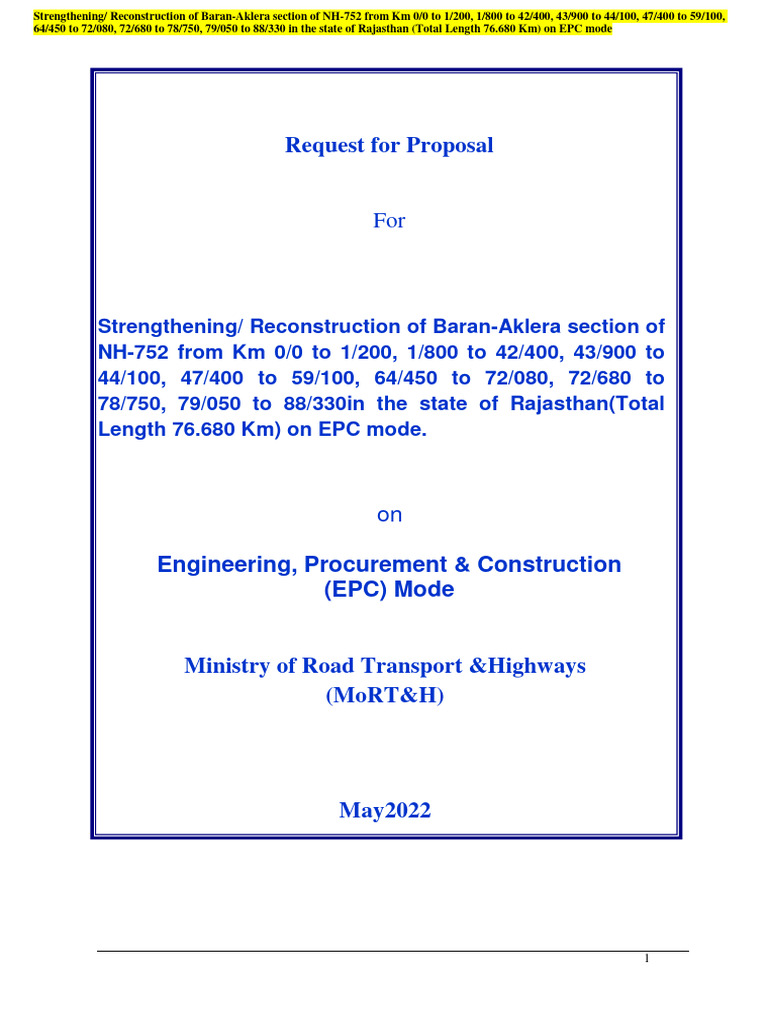 RFP for NH-752 Baran-Aklera Reconstruction | PDF | Request For Proposal ...