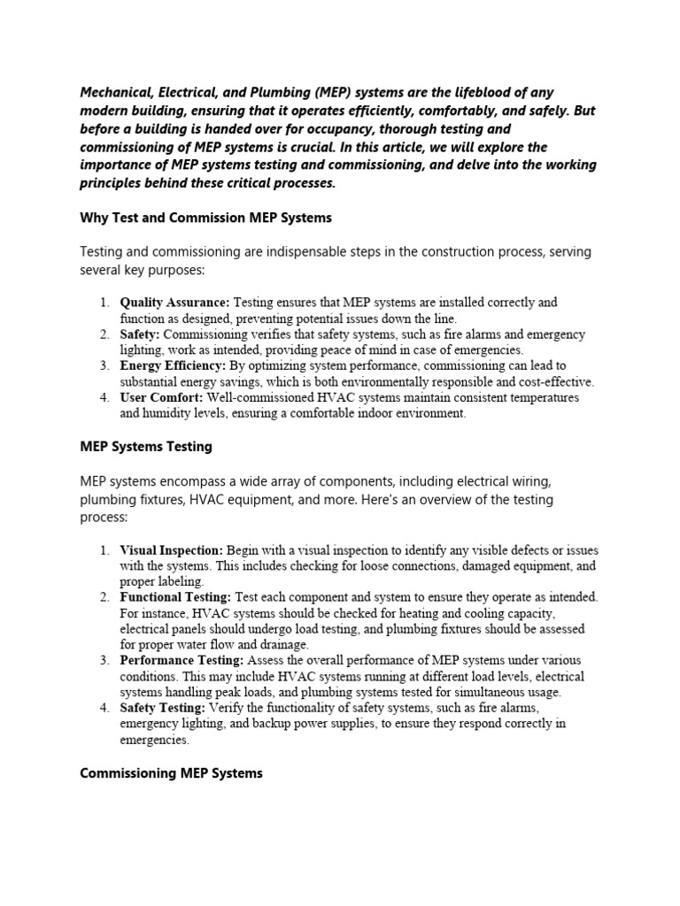MEP Systems Testing and Commissioning Guide | PDF | Home Appliance ...