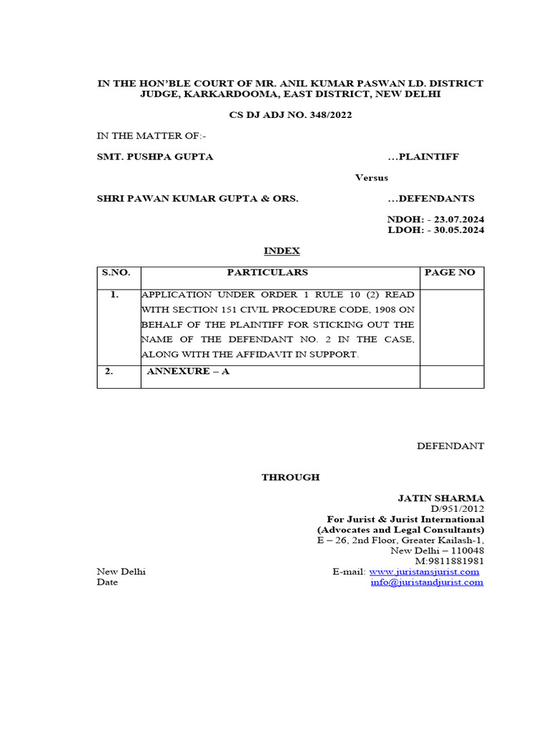 Application to Strike Defendant in Property Case | PDF | Affidavit ...