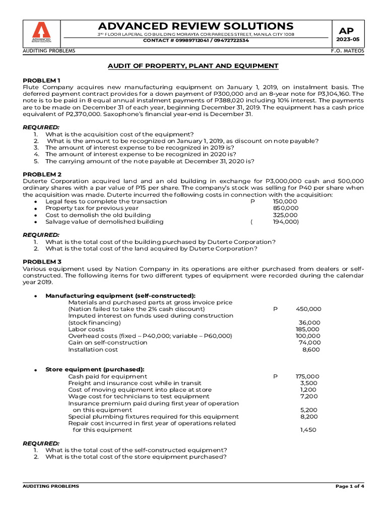 Audit Of Ppe Pdf Depreciation Expense