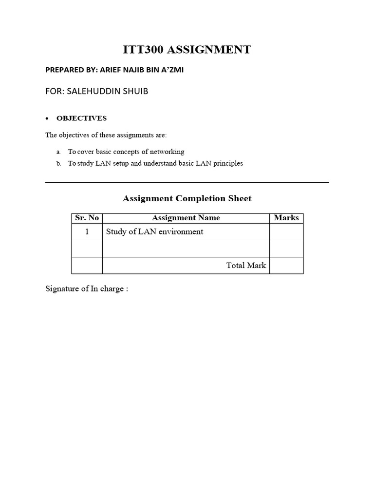 ITT300 LAN Environment Assignment | PDF | Computer Network | Ip Address