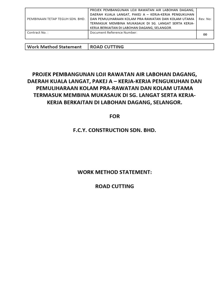 Road Cutting Method Statement | PDF