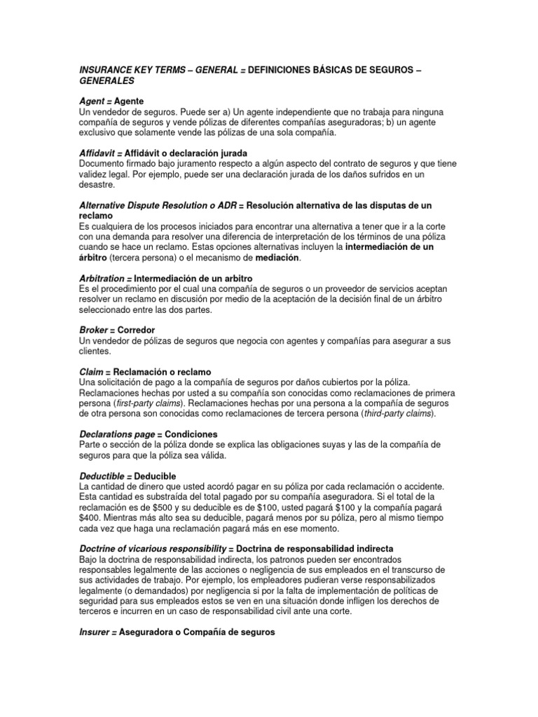 Glosario de Términos de Seguros | PDF | Póliza de seguros | Seguro