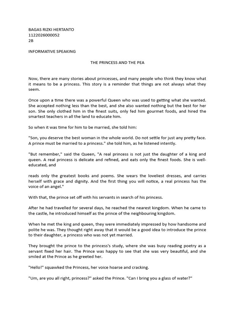 The Princess and the Pea Summary | PDF | Bed