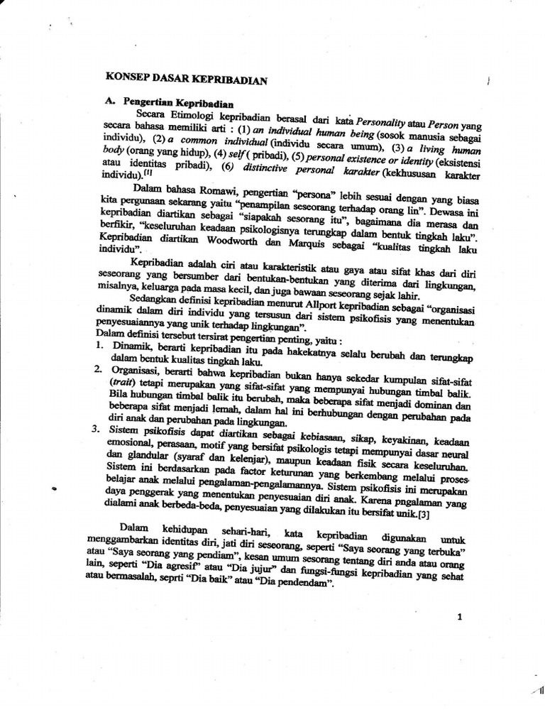 1 Konsep Dasar Kepribadian Materi Kepribadian Pdf