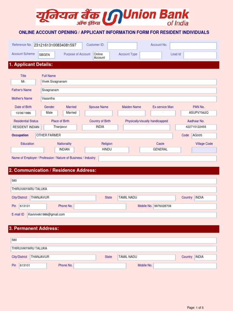 TMB Account Opening Form for Residents | PDF | Banks | Cheque