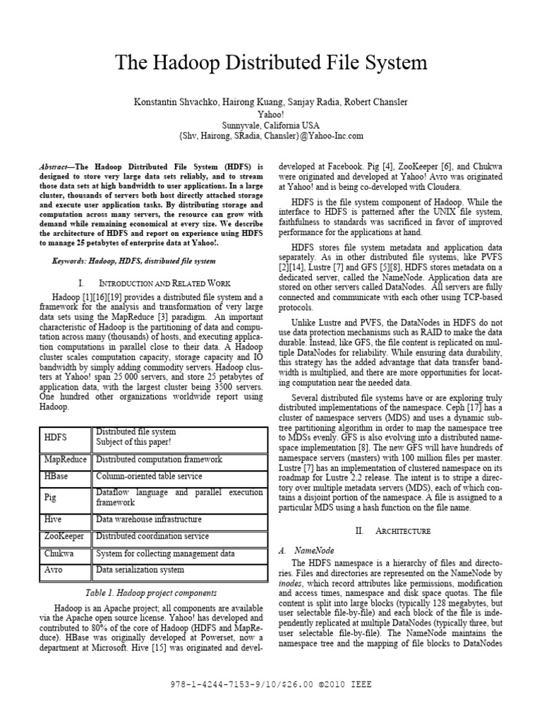 The Hadoop Distributed File System | PDF | Apache Hadoop | Computer File