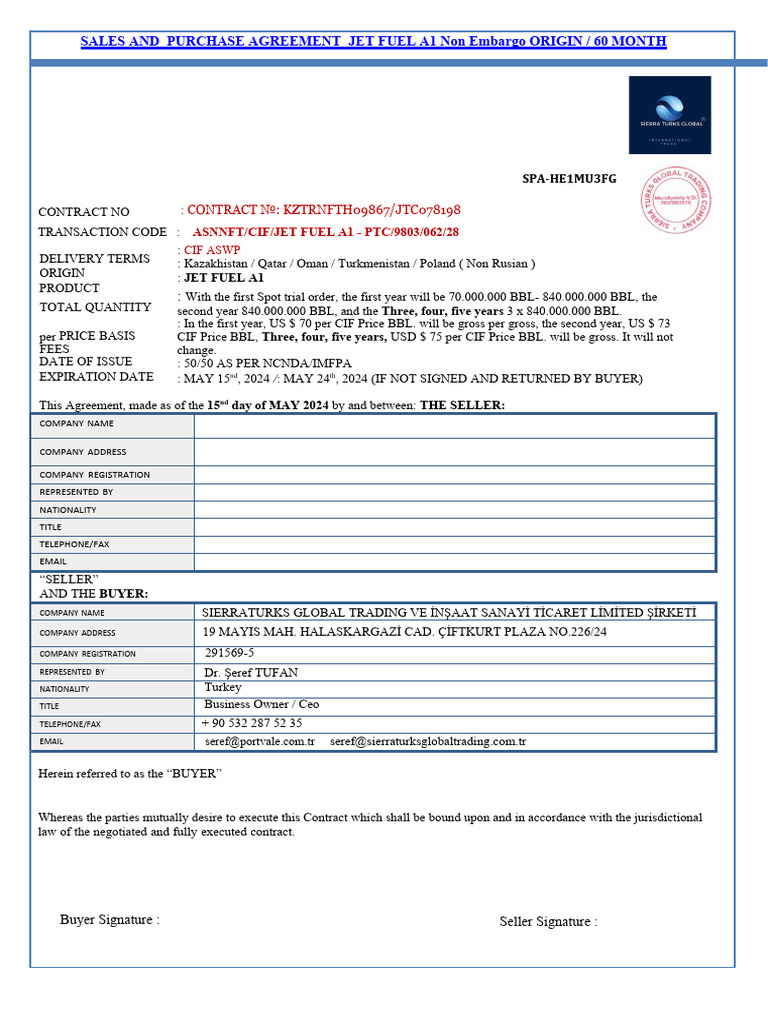 Jet Fuel A1 Purchase Agreement 2024 | PDF | Arbitration