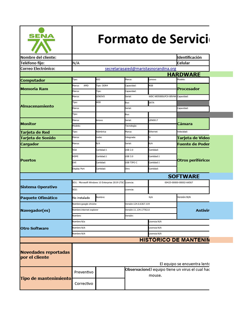 02 3 Hoja de Vida Equipo 1 | PDF | USB | Hardware de la computadora