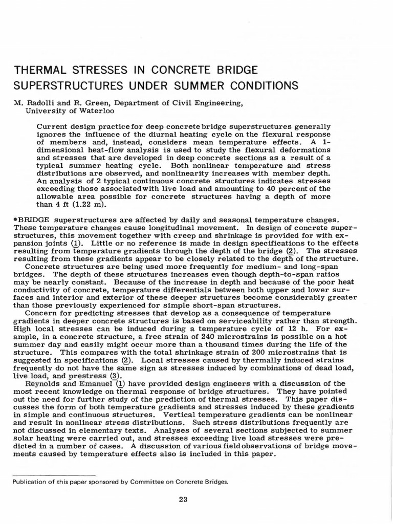 Thermal Stresses in Concrete Bridges | PDF | Heat Transfer | Stress ...