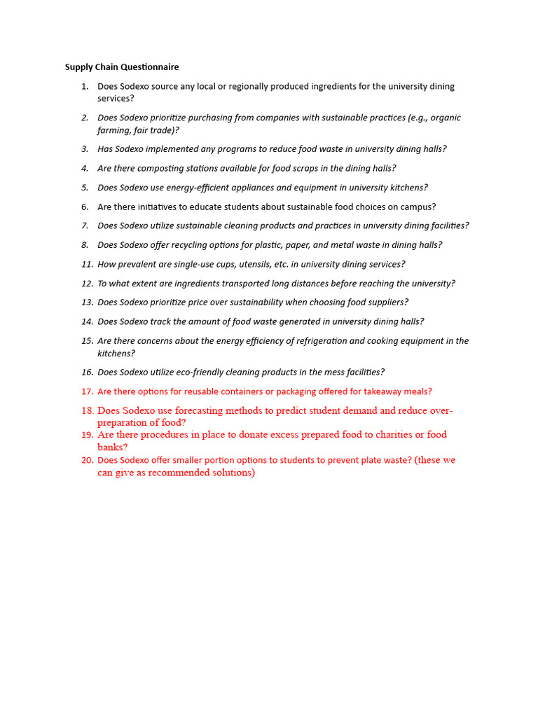 Supply Chain Questionnaire | PDF