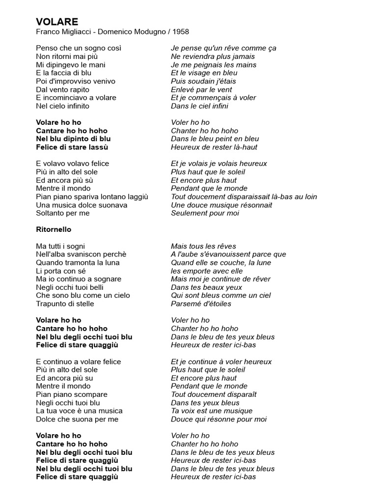 Volare : Paroles et Émotions | PDF | Poésie
