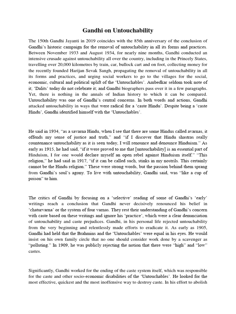 Gandhi On Untouchability | PDF | Dalit | Mahatma Gandhi