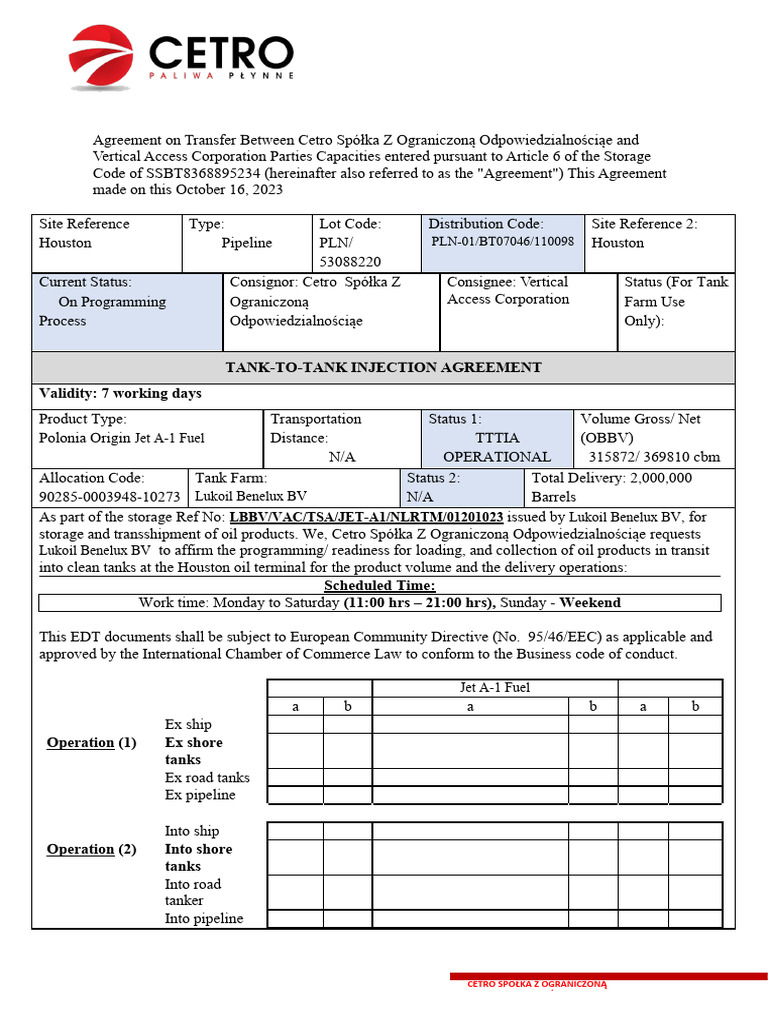 TankToTank Injection Agreement PDF