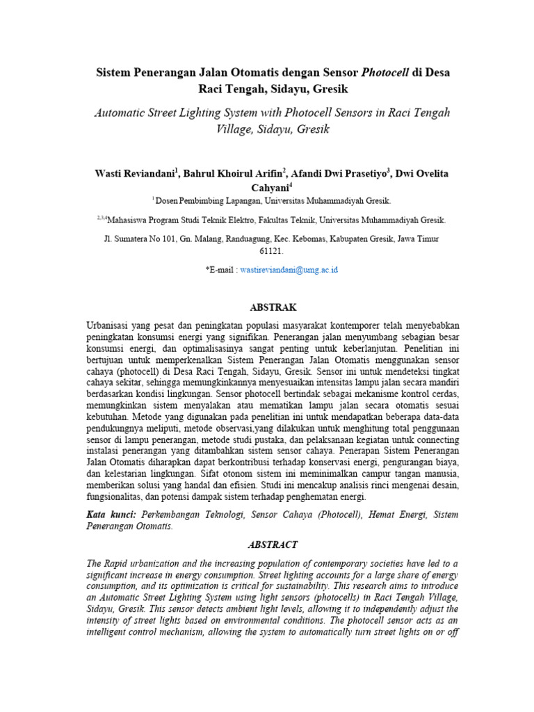 Sistem Penerangan Jalan Otomatis Dengan Sensor Photocell Di Desa Raci