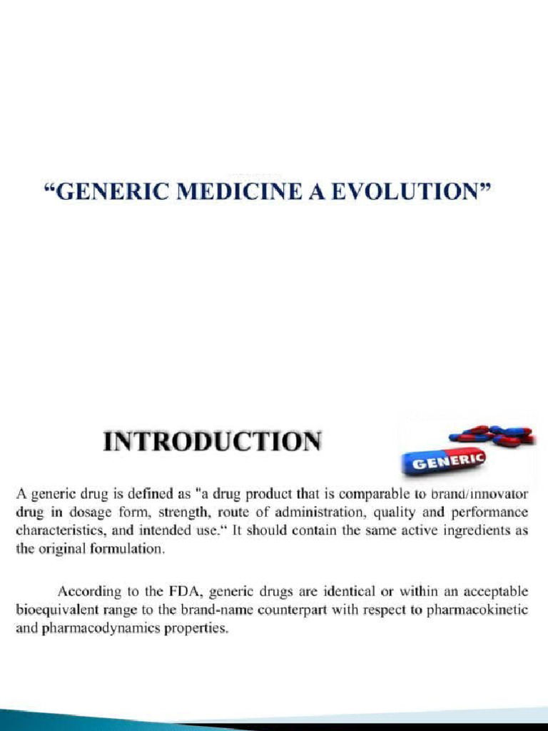 Generic Medicine A Evolution | PDF
