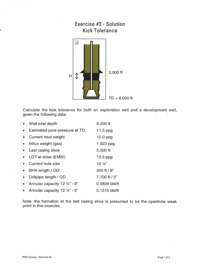 Exercise #3, Kick Tolerance - Solution | PDF