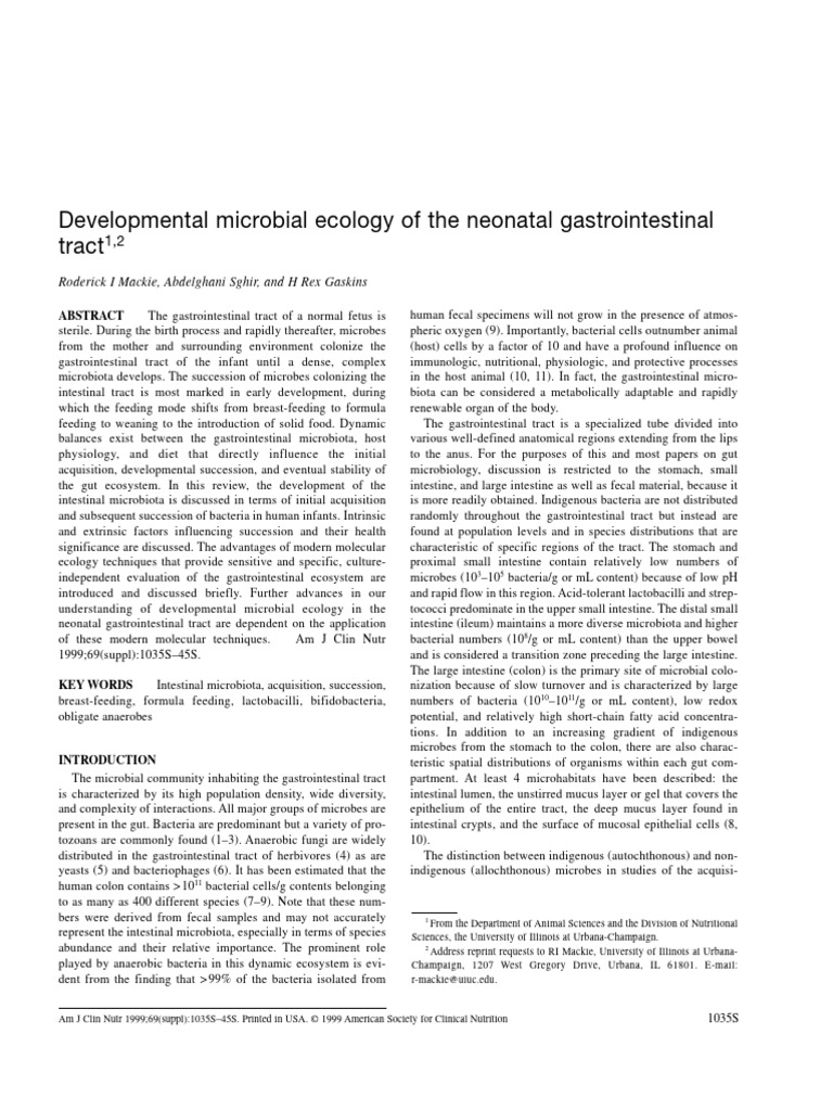 Developmental Microbial Ecology of The Neona 1999 The American Journal ...