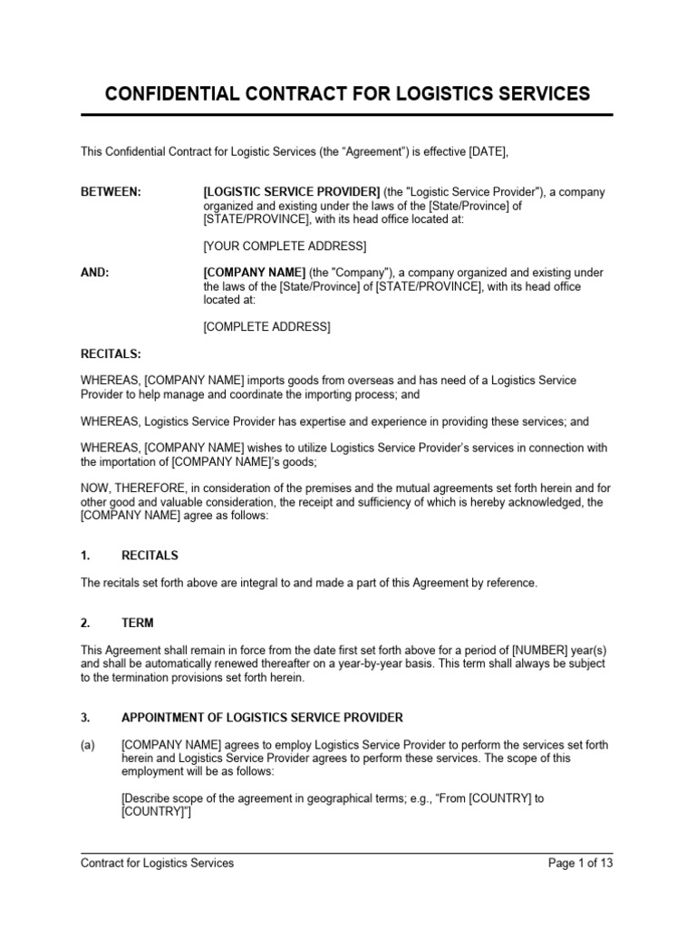 Confidential Logistics Services Contract | PDF | Indemnity | Insurance