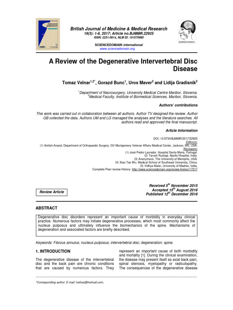 Review of Intervertebral Disc Degeneration | PDF | Back Pain ...