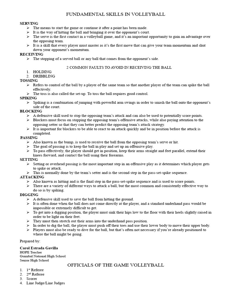 Fundamental Skills In Volleyball Pdf Volleyball Referee