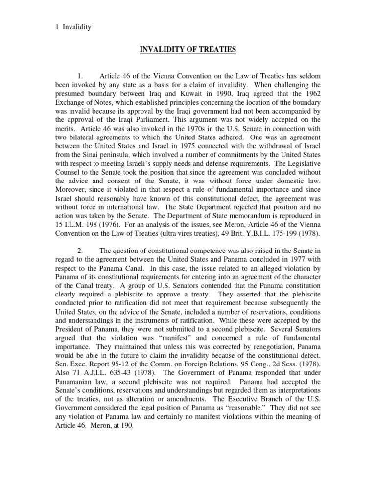 Invalidity of Treaties Under Article 46 | PDF | Treaty | Ratification