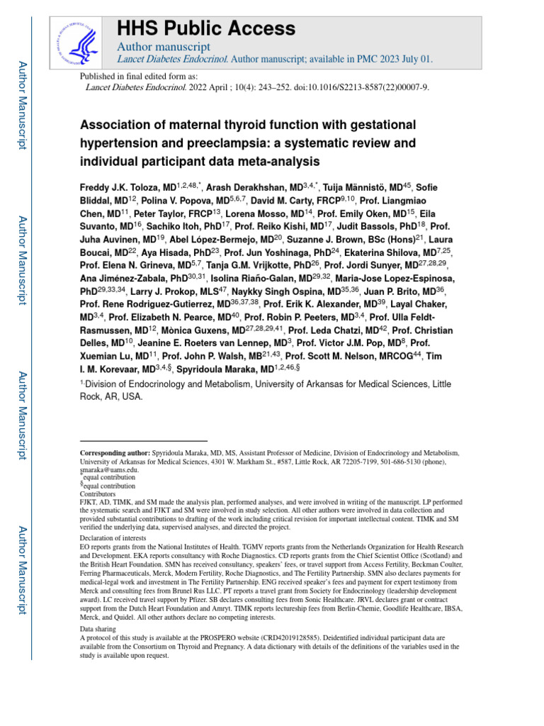 Maternal Thyroid Function and Preeclampsia | PDF | Hypothyroidism ...